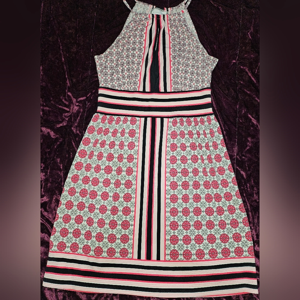 New York & Company Pink and White Halter Midi Dress- Size XS